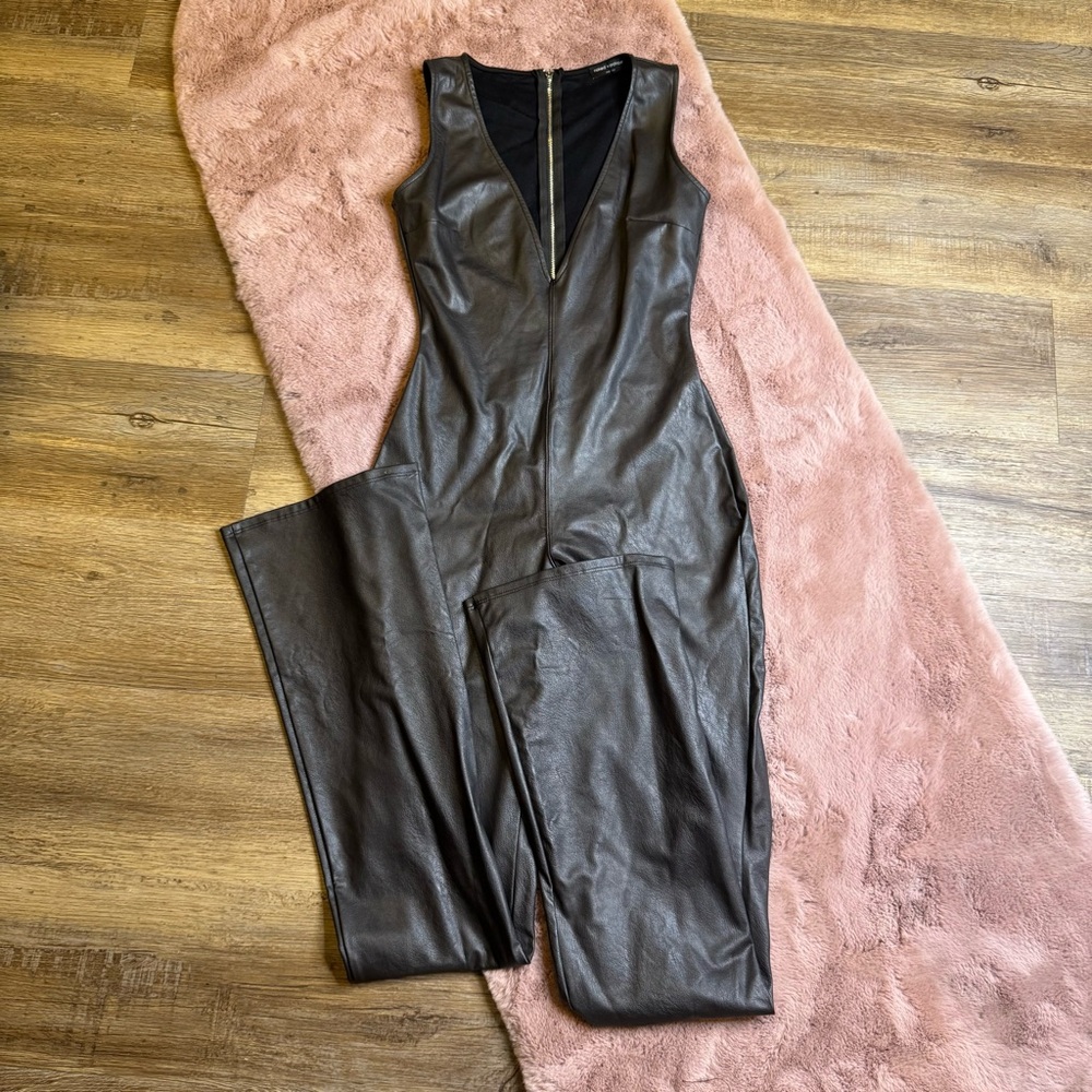 naked wardrobe black Faux Leather Sleeveless Jumpsuit